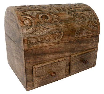 Mango Wood Tree Of Life Dome Top Box With 2 Drawers - Click Image to Close